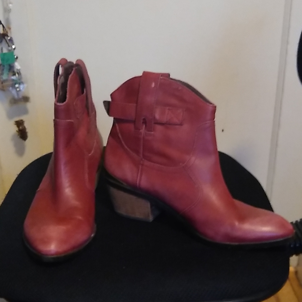 Women's Red Leather Booties